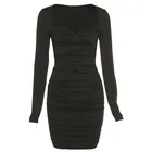 Long Sexy Dress 2021 New Fall Women Clothing Fashion Long Sleeve Square Collar Sexy Low-cut Slim Sheath Dress