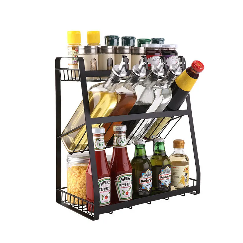 Home Kitchen 3 Layer Spices Organizer Racks Steel Storage Shelf Seasoning Storage Holders  Racks