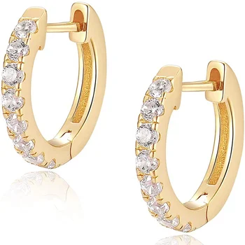 Firstmadam Minimalism 18K Gold Huggie Hoop Earrings Real Diamonds for Women Girls
