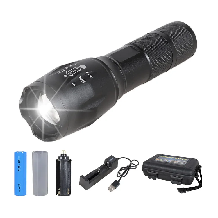 T6 LED Flashlight Tactical Light Super Bright Torch USB Rechargeable 500M Range 