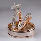 Ring Wedding Luxury 3pcs Rose Gold Plated Twist Engagement Ring Square Zircon Wedding Ring Set