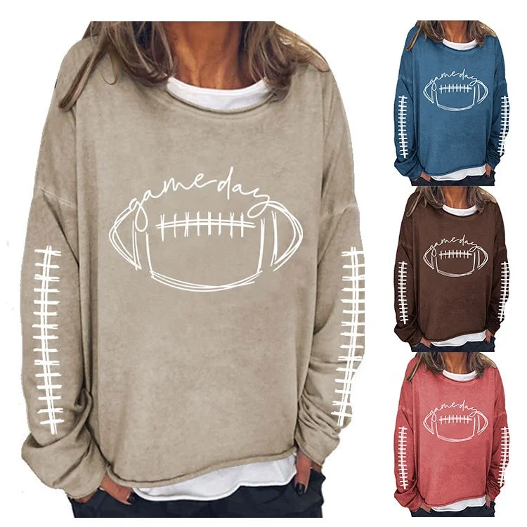Wholesale Rugby Printing Football Plus Size Pullover Clothing Game Day Hoodies Women