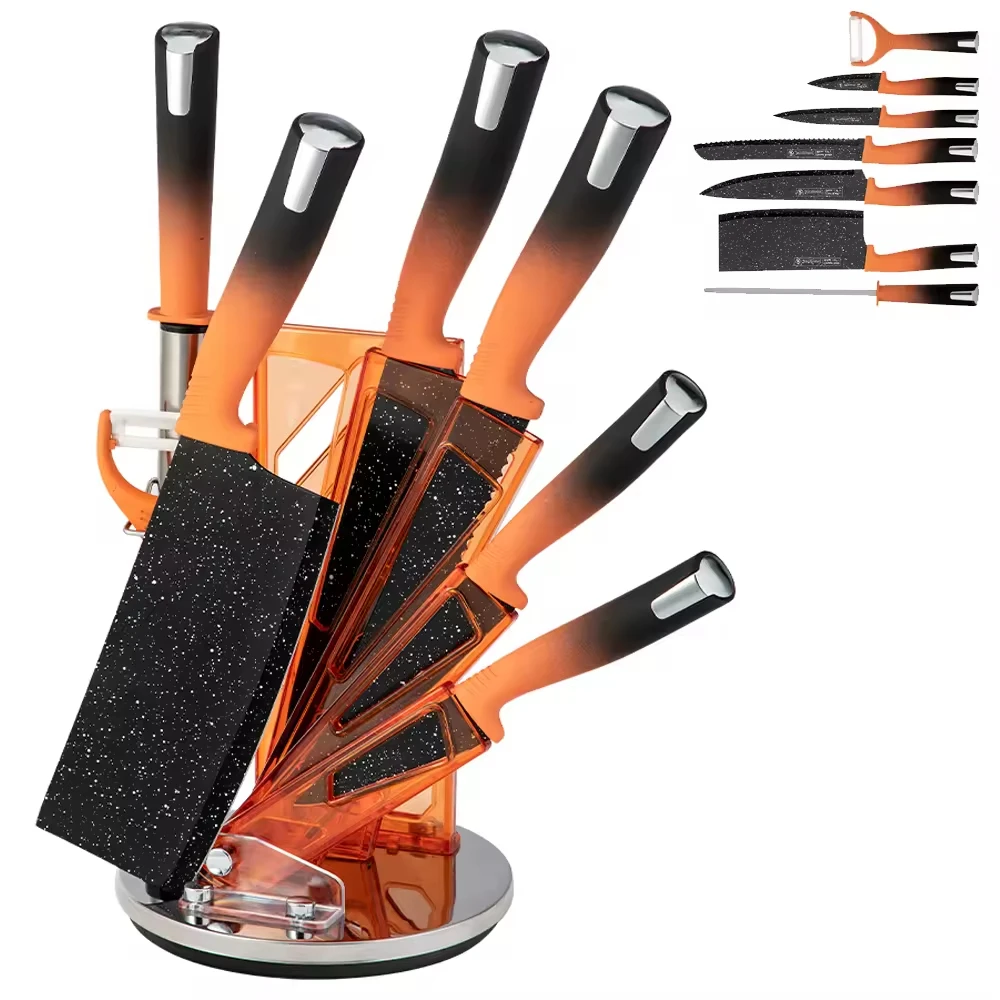 High Quality Popular Stainless Steel 8 PCS Kitchen Knife Set With color box Kitchen Accessories With Knife Holder Utensil Holder