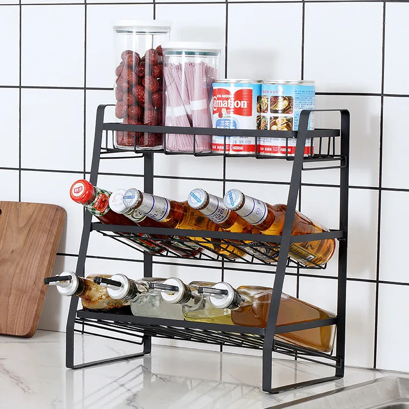 Home Kitchen 3 Layer Spices Organizer Racks Steel Storage Shelf Seasoning Storage Holders  Racks