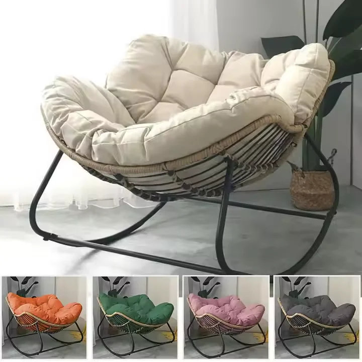 Rattan bird's nest rocking chair can sit can lie lazy rocking chair balcony home leisure rattan chair iron single sofa H776724cbdaaa4b639c37cb9b34351170J