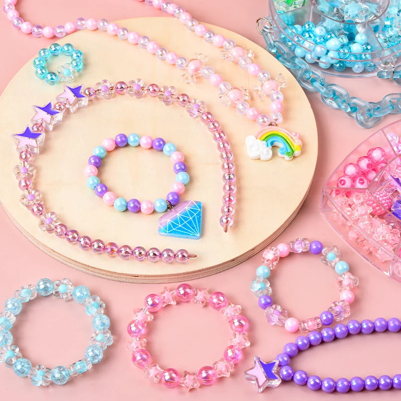 Diy Beads Accessories Art and Craft Handmade Bead Set Blue Round Beads Chain Making Kits