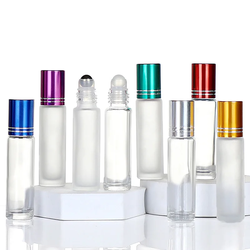 In Stock Cosmetic 5ml 10ml 15ml Stainless Steel Roller Balls Perfume Essential Oil Bottle Roll On Glass Bottle With Lids