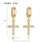 Bling Zircon Crystal 18k Gold Plated Hoop Cross Huggie Earrings Jewelry