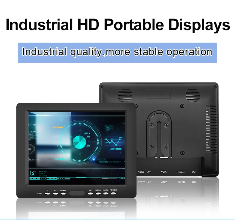 Mini 8 Inch TFT LCD Monitor BNC VGA for Input Desktop Industrial Use 1024x768 Resolution LED Backlit Black Plastic Case