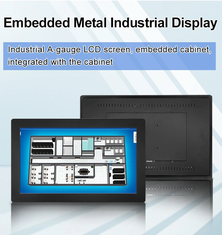 23.6 Inch Industrial Embedded Mount Monitor Resistive Touch Screen VGA Display TFT IPS LED Equipment Metal Case Monitor