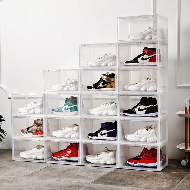 Hot Sale Clear Foldable Plastic Shoe Boxes Organizer Storage Stackable Tidy Box 