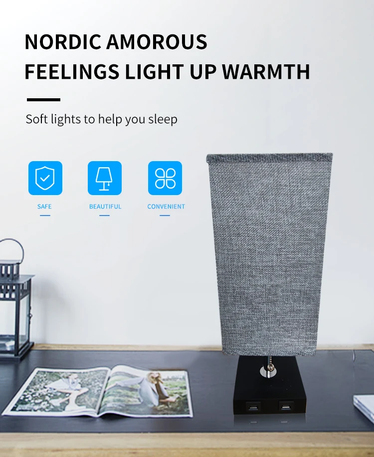 Amazon Linen lamp shade USB hotel living room desk lamp