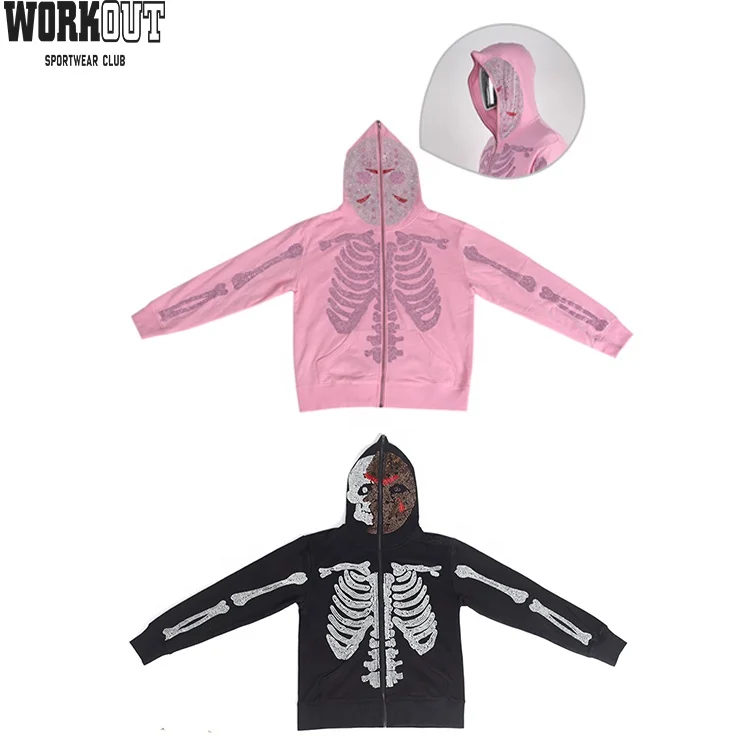 New Design Custom Print Logo Skeleton Pattern Rhinestone Full Face Zip Up  Men Hoodie - Buy New Design Custom Print Logo Skeleton Pattern Rhinestone  Full Face Zip Up Men Hoodie,Full Face Zip