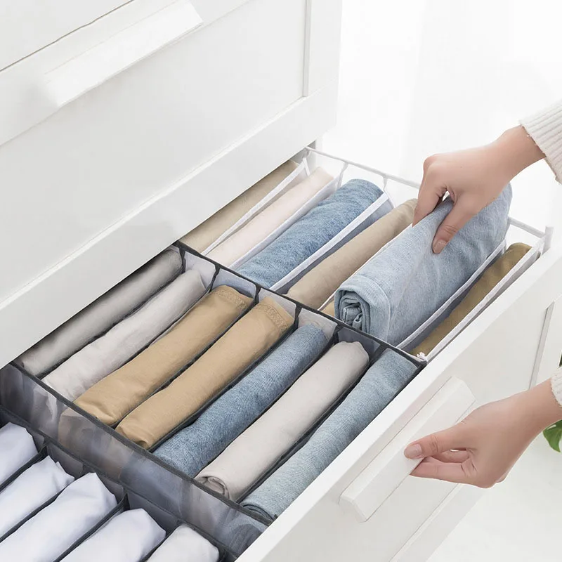 Closet Drawer Organizer Divider Storage Box For Underwear Bra Socks Washable Cabinet Wardrobe Clothes Organizer for Jeans