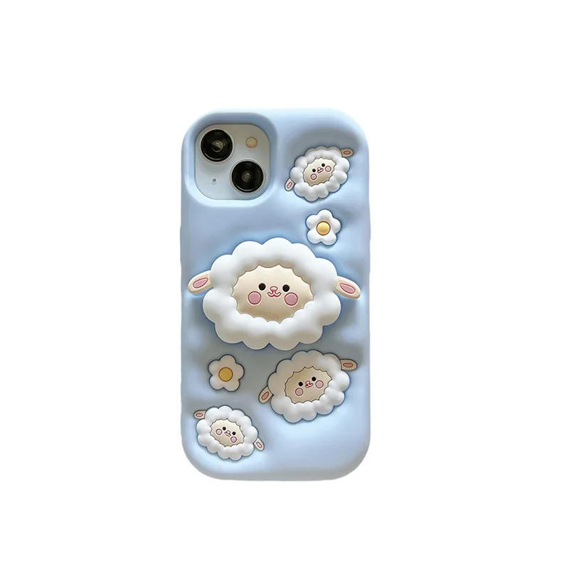 Sheep Bump 3D Bracket Cartoon Soft Shell Mobile Back Cover Silicone Phone Case for Apple iPhone 15 14 13 12 pro max 11