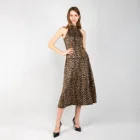 Skirt Long Latest Women Sexy Casual Pleated Leopard Foil Print Skirt A-Line Elastic Waist Long Bottom Skirt