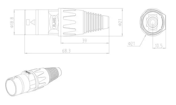 Outdoor IP65 Cable Connection Kit with Waterproof Ethernet RJ45 Male Signal Connector for Connectors in Harsh Weather Conditions