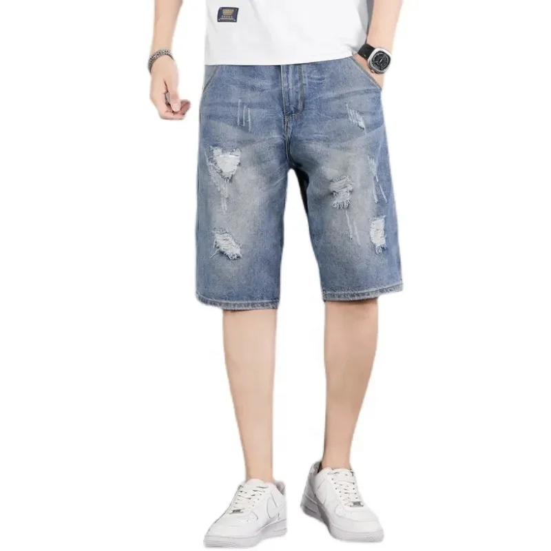 Hot Summer High Quality Jeans breathable Fit Baggy Jeans Short Dark Denim Shorts with Pocket for men