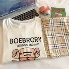 Family Best Quality Checked Bear Pattern Soft And Comfortable Matching Family Pajamas For Women