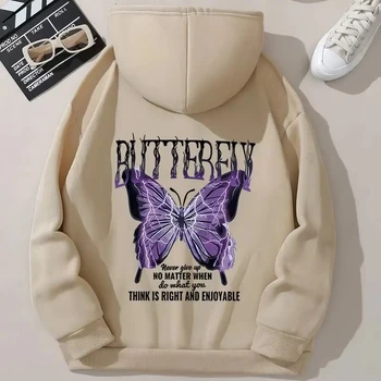 Customized square hoodie with butterfly letter print for girls casual and fashionable golf knit top, winter fitness girls hoodie