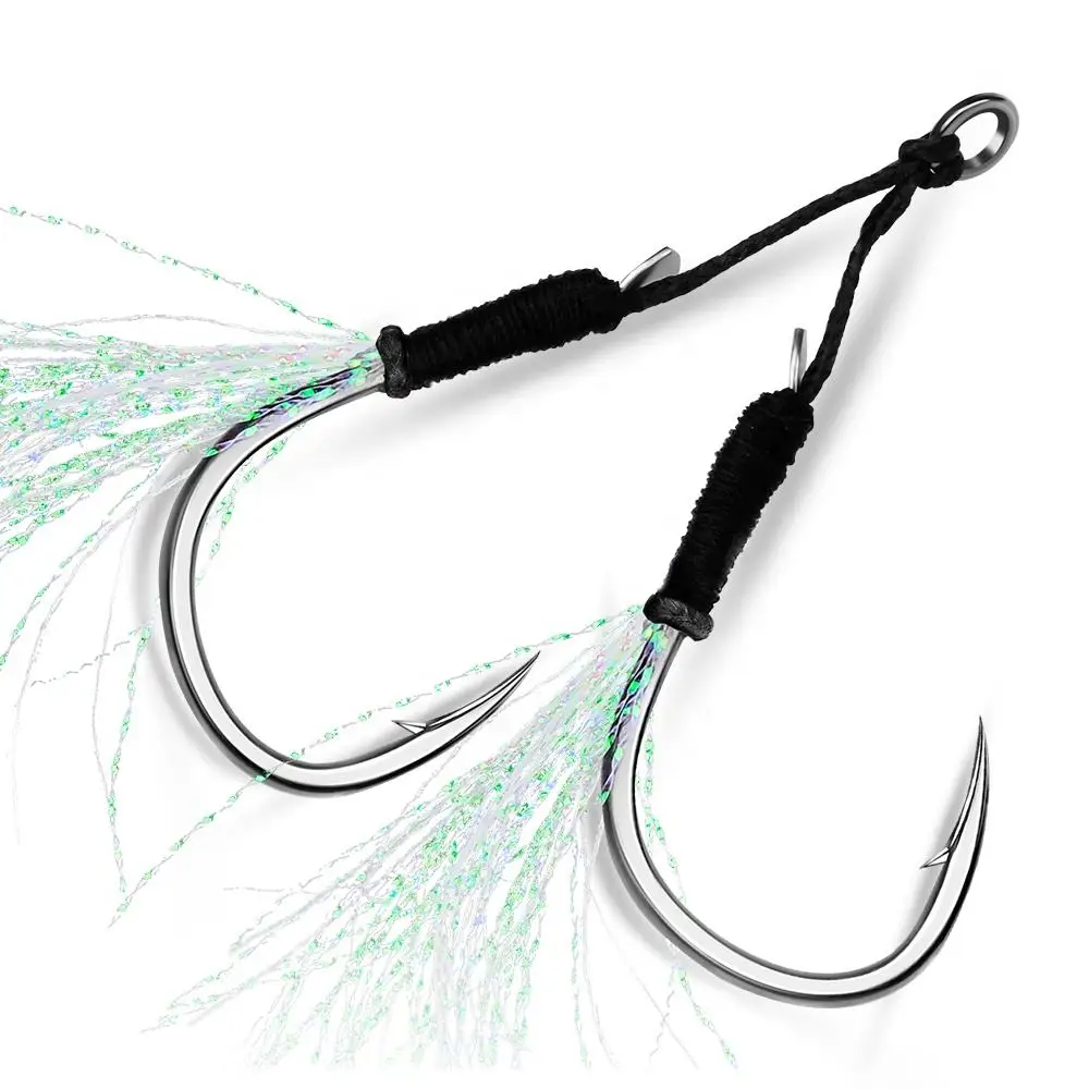 Double Fishing Assist Hook Uv Light Feather Jigging Hook High Carbon