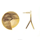 Gold Stud Earrings E9936 18K Gold Plated Round Stud Women Earrings Brushed Stud Earrings For Women 2021
