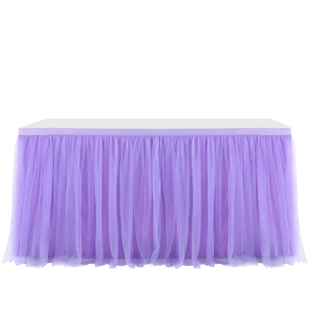 Table Skirt Baby Shower Tulle Table Skirting with Gold Brim Round and Rectangle for Birthday Party,Gender Reveal Wedding