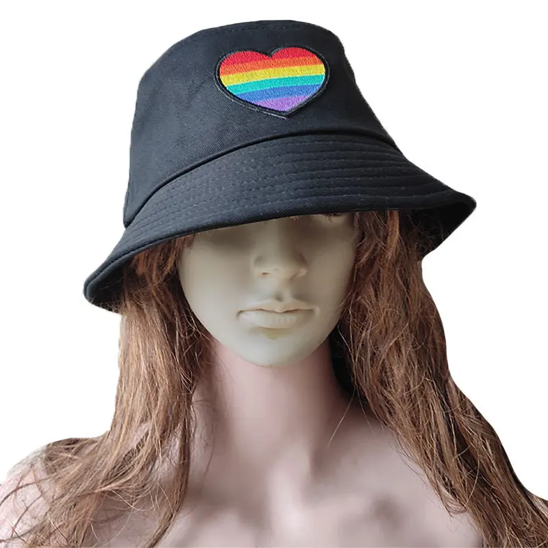 Gay Lesbian Festival Party LGBT Beanie  Rainbow Heart Embroidered Knitted Hat Outdoor Sunscreen Embroidery Hat Fisherman Hats