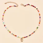 Shell Pendant Bohemian Colorful Seed Bead Choker Necklace Beaded Shell Pendant Necklace Chain Jewelry