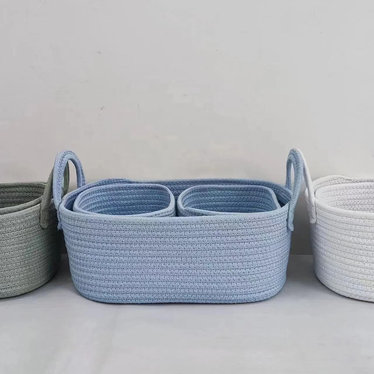 Wholesale Cute Woven Cotton Rope Basket Kids With Tassel For The Baby Laundry Basket Cotton Storage Basket