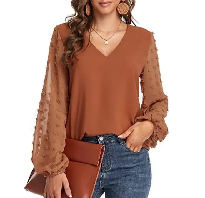 Chiffon Blouse Shirt,V-neck Blouse Tops 