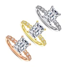 Gold Plated Simple Princess Cut 6*8mm Rose Gold Plated Customized Engrave Logo Silver Colorful Ring