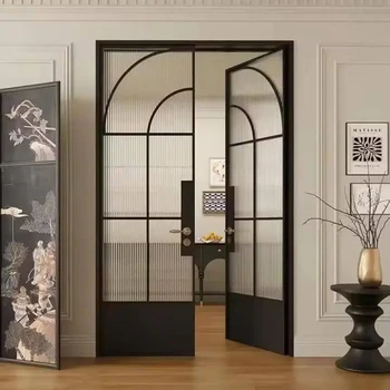 Alufront Frame European Style French Design Thermal Break Double Pane Glass Aluminum Swing Door With Grill