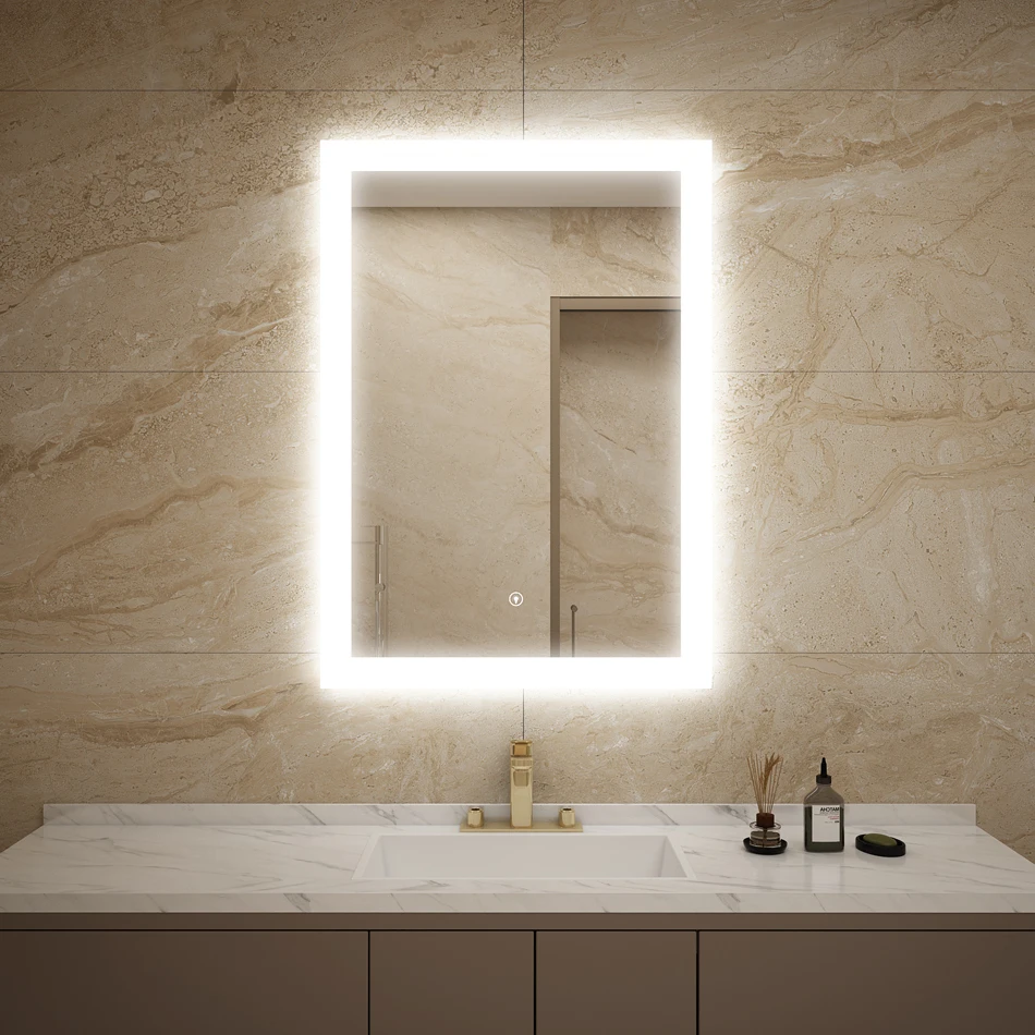Frameless Rectangle Acrylic Outer Frosted LED Vanity Mirror with Double Light Anti-Fog Design