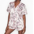 Silk Pajamas Flower Print Silk Short Sleeve Short Bottom Sleepwear Women Pajamas Pj Set Women Night Sleepwear