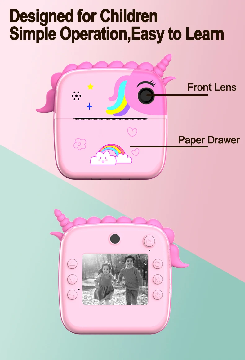 Portable Thermal Paper Baby Selfie Camera IPS Screen Children Toy Mini Video Camera Digital Instant Print Kids Cameras