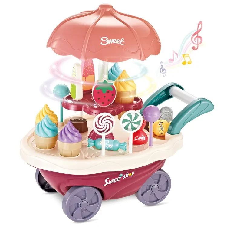 EPT Storage function mini battery operated sweet all kinds food shopping cart toy candy cart dessert toys with light and music