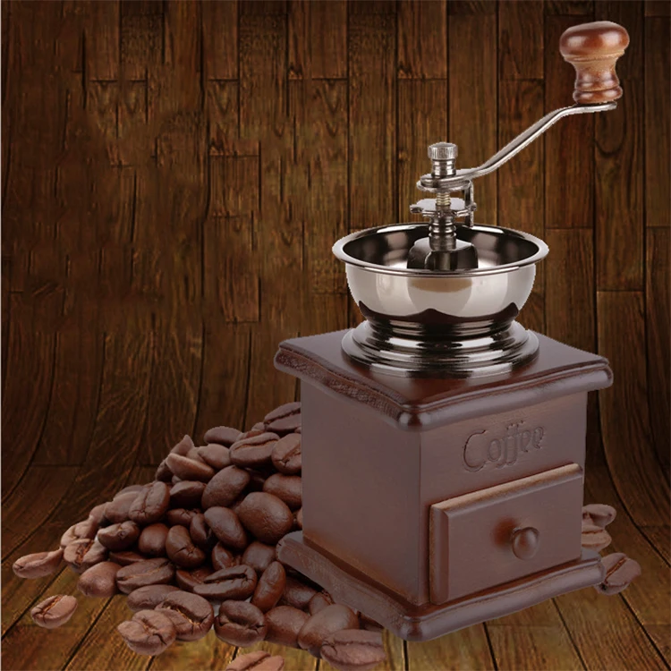 Good Quality Kitchen Gadgets Wooden Manual  Coffee Burr Grinder Factory Supply Antique Coffee Bean Grinder