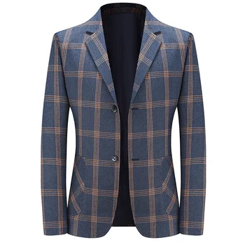 New men's casual Plaid business wedding classic Plaid no iron casual single breasted suit coat