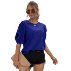 Fashion Top 2021 Summer Women's New Round Collar Fashion Bubble Sleeve Solid Color Chiffon Top T-shirt