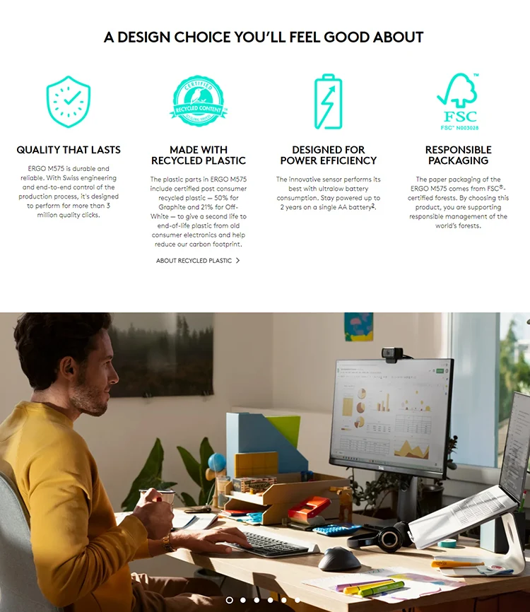 Logitech Ergo M575 Wireless Trackball Ergonomic Mouse Dual Mode