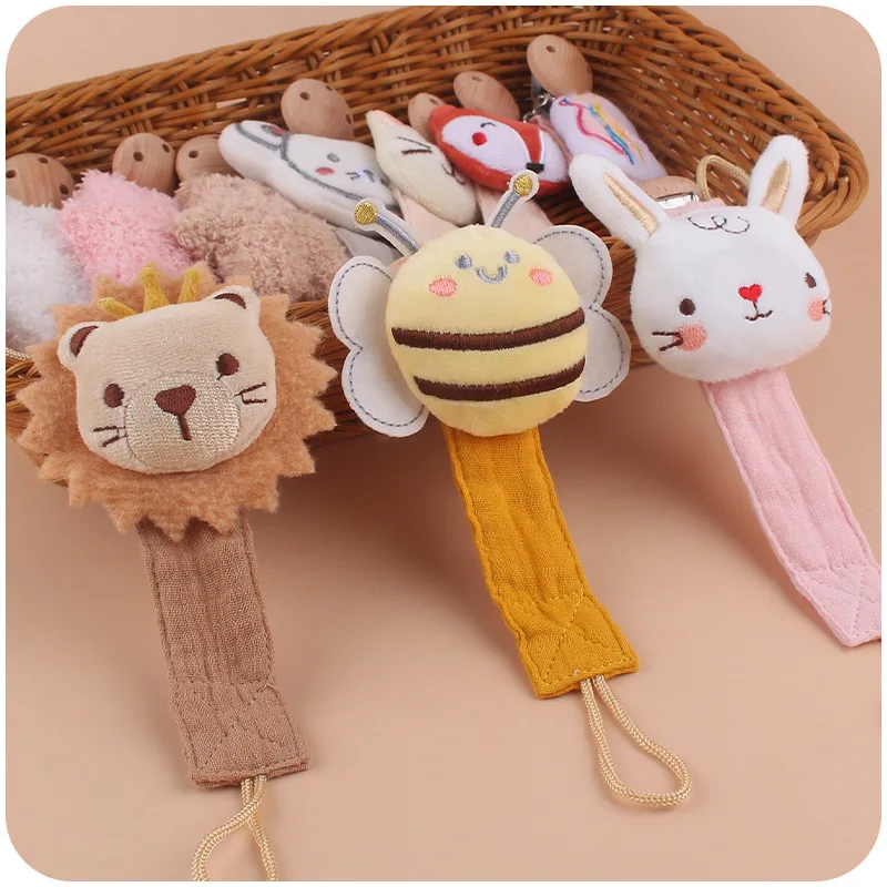 Animal  rabbit lion Fabric Pacifier Clip Durable Natural Soft Cotton Baby Pacifier Holder Nipple Rope Baby Pacifier Clips