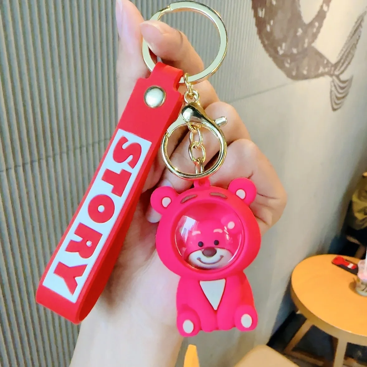 2024 New Arrival Promotion Gifts Kawaii Car keyring Cute pendant Cartoon Mask Strawberry Bear Soft PVC 3D Custom Logo Keychain