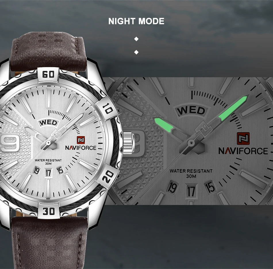 NAVIFORCE 9117 Men Quartz Waterproof 3BAR Date Leather