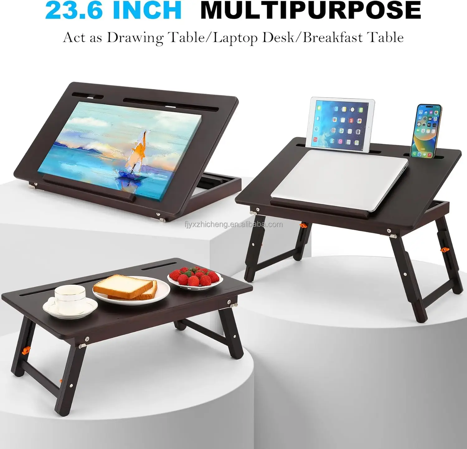 product modern foldable adjustable height angle bamboo drawing board easel tray phone slots multifunction-3