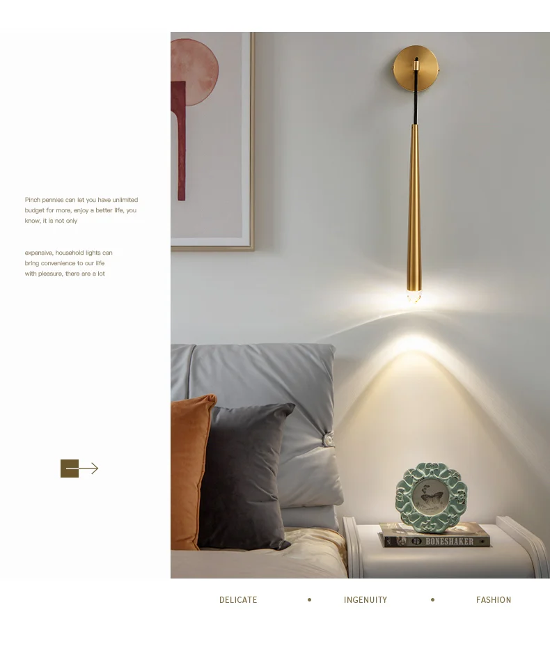Luxury hotel Copper LED wall lamp Artdecolite nordic bedside wall light