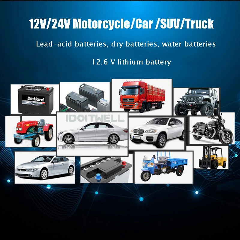 Automatic 12V 24V battery charger 12V 24V 10A adjustable fast truck motorcycle car battery charger for gel agm lead acid