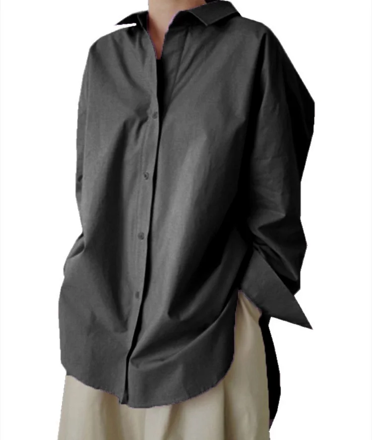 Fashion Denim Blue Shirts Women's Asymmetrical Blouse Casual Long Sleeve Blusas Female Button Down Tunic Loose Top details