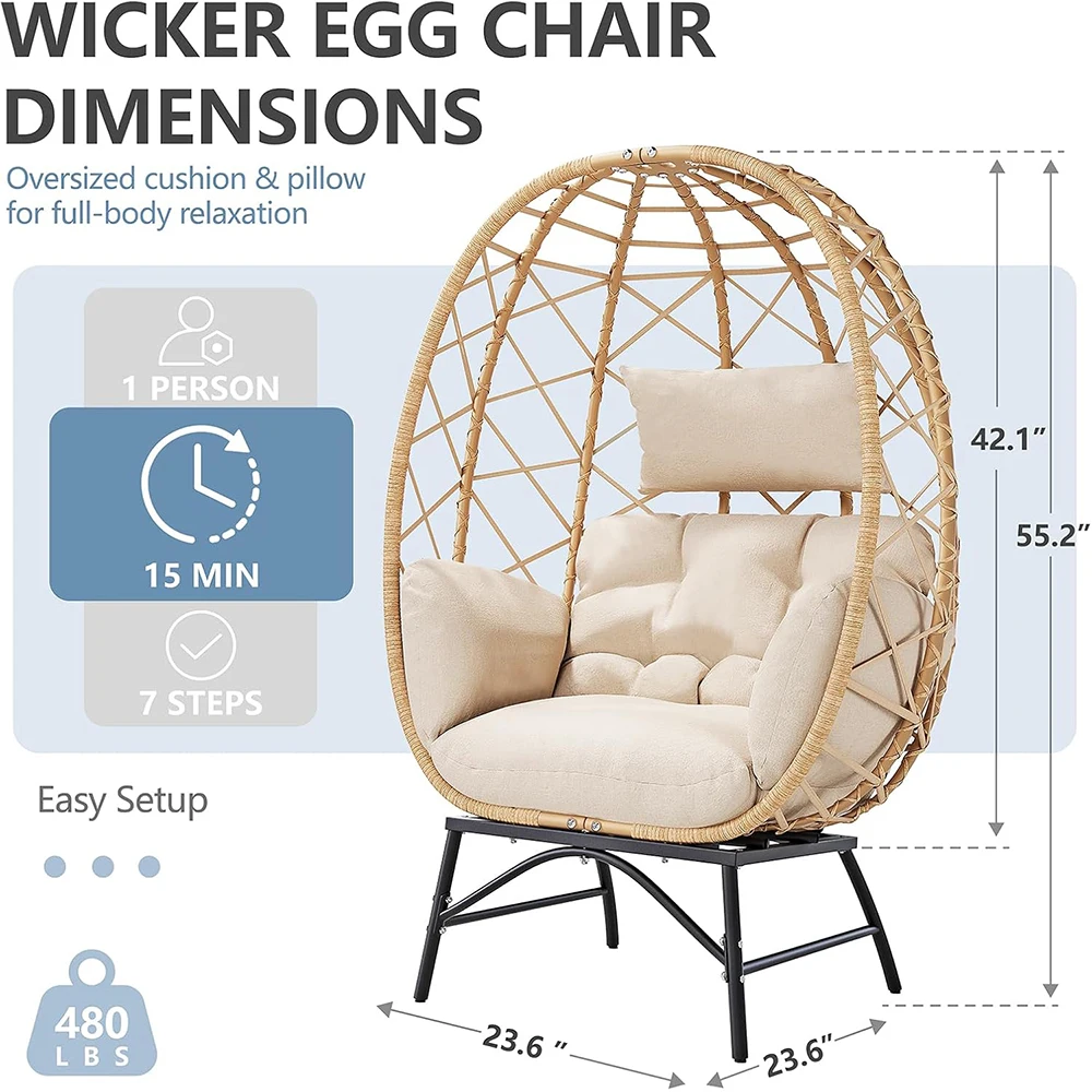 product modern rattan egg chair oversized outdoor lounge chair with cushion for patio backyard balcony beige-1