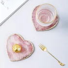 Shape Quartz Natural Covered Edge Heart Shape Rose Quartz Coaster Pink Crystal Tea-cup Cushion For Decoration